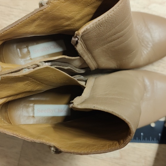 See by Chloe Leather Epona Fringe Wedge Ankle Boot Nude Size 38.5 - Picture 6 of 8